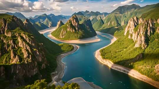 山川河流自然风光全景