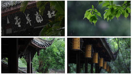 4K杜甫草堂下雨局部唯美空镜人文合集