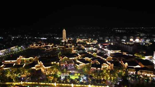 航拍江西抚州文昌里历史文化街区夜景