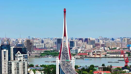 航拍上海城市风景 上海杨浦大桥