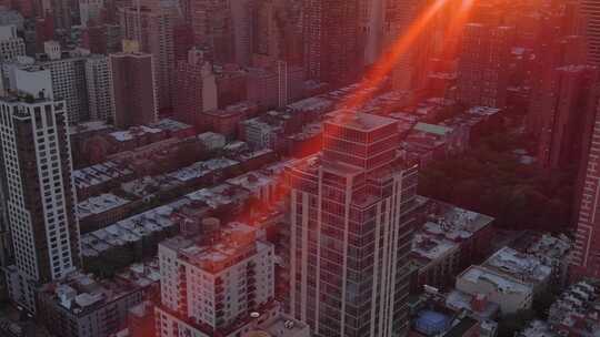 航拍纽约曼哈顿上东区摩天大楼日出天际线