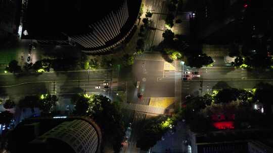 浙江绍兴城市夜景灯光交通航拍