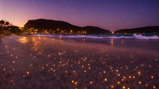 海滩夜景星空海浪画面