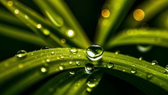 绿色水滴雨滴水珠露珠 树叶植物特写自然