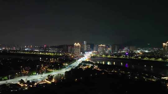 泉州晋江笋江大桥航拍夜景城市桥梁建筑风光