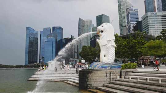 新加坡鱼尾狮公园视频素材模板下载