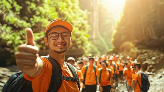团队户外拓展活动中成员们积极向上