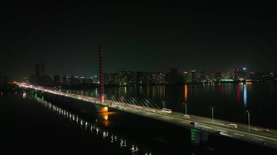 航拍杭州钱塘江夜景