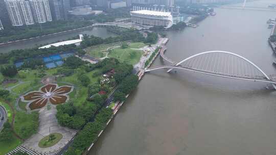 雨后的广州珠江沿岸航拍