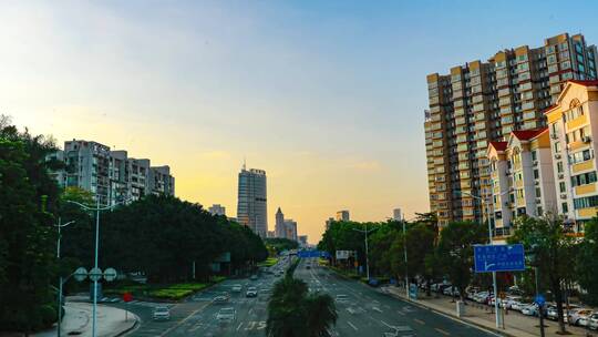 城市道路日转夜延时摄影