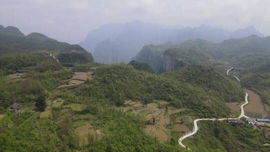 航拍大好河山青山绿水连绵山脉