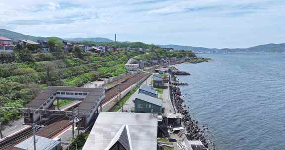 北海道 小樽 日本旅游 日本航拍 海边铁路