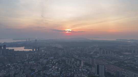 航拍江西九江城市日出