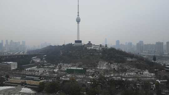 武汉汉阳区龟山电视塔雪景航拍