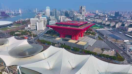 上海中华艺术宫航拍浦东新区城市地标建筑风