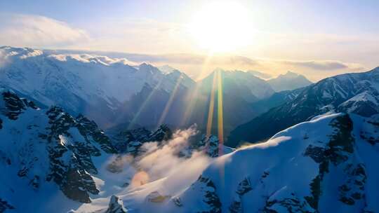 雪山航拍高山大山云海日出