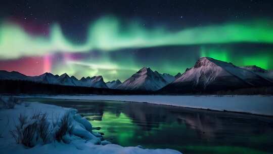 绝美极光北冰洋银河雪山自然【袋鼠精灵】
