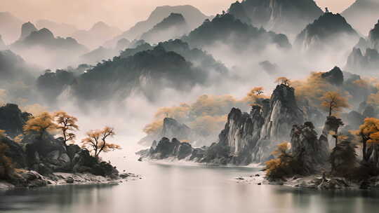 简约意境中国风山水画背景