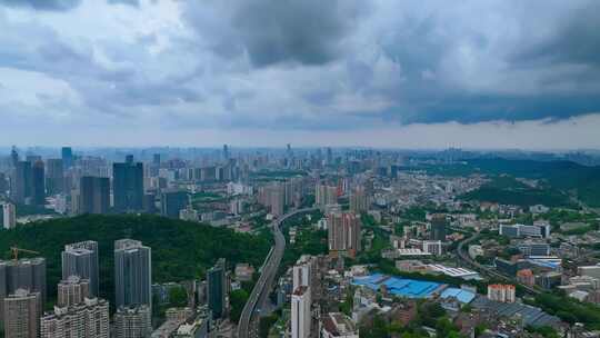 航拍城市上空狂风暴雨来临