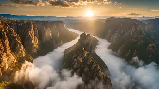 山脉云海日出全景