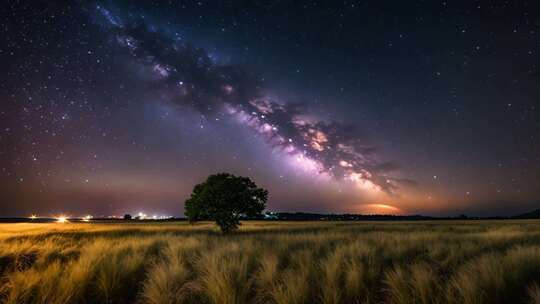 田野夜空银河星空景象