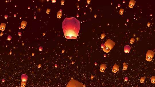 夜晚孔明灯升空的背景