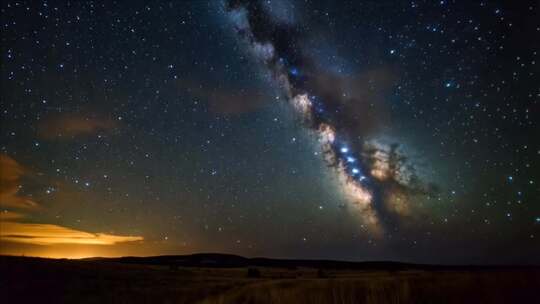 草原上璀璨星空的美丽夜景