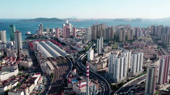 4k 航拍青岛城市道路交通运输视频素材模板下载