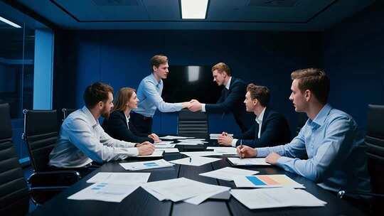 办公室团队会议握手场景