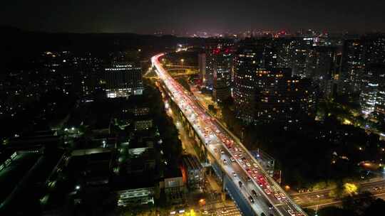 杭州钱塘江复兴立交桥夜晚夜景航拍复兴大桥