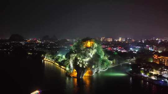 桂林象鼻山夜景航拍