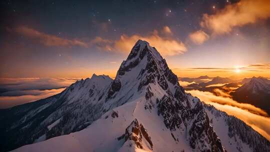 雪山日出星空全景