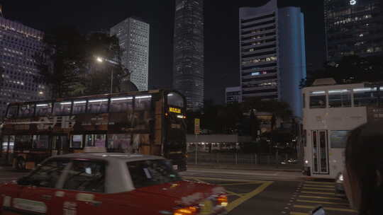 香港中环马路街景夜景