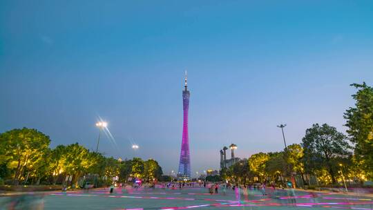 广州_广州塔_花城广场日转夜_大范围延时4K