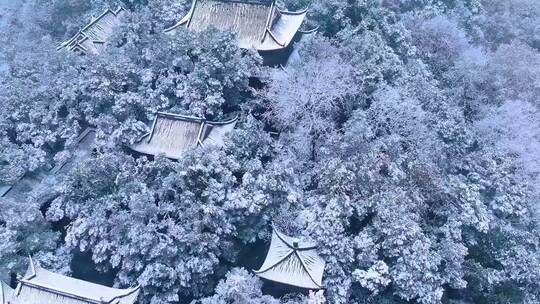 航拍杭州吴山城隍阁冬天雪景视频