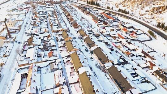 中国黑龙江冬季横道河子小镇雪乡航拍