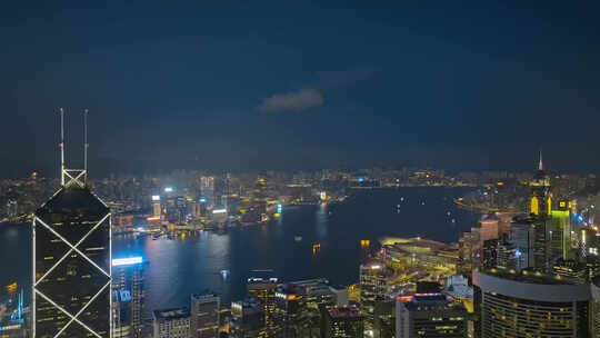 航拍香港维多利亚港夜景