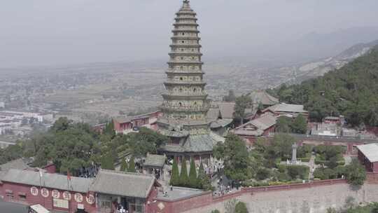 航拍山西临汾洪洞县广胜寺飞虹塔琉璃塔