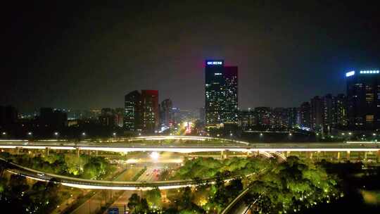 杭州萧山区市心路互通立交桥高架桥车流夜景