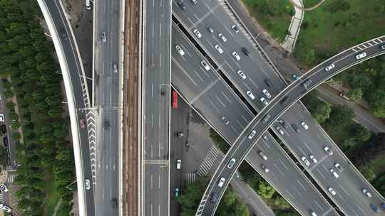 天津城市立交桥道路交通地铁轨道航拍