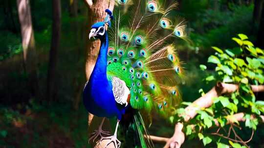森林中开屏的孔雀