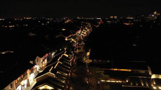 航拍苏州七里山塘街夜景视频素材模板下载