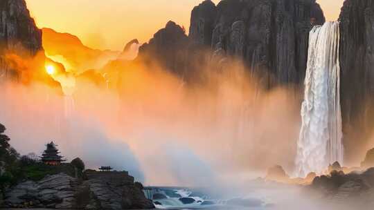 奇幻山水建筑和中国风场景