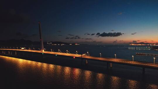 航拍深圳湾大桥夜景