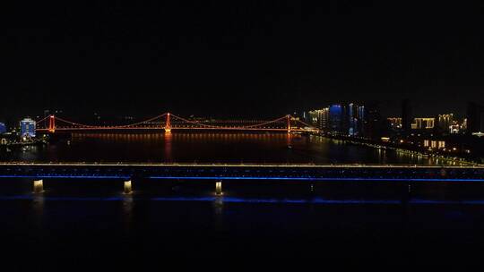湖北武汉城市地标建筑夜景灯光航拍
