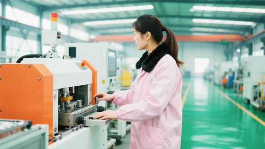 女工操作工厂机械设备