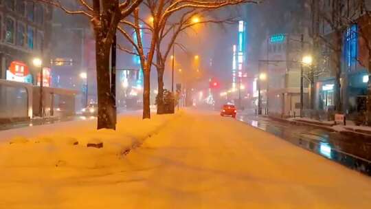 下雪的夜晚城市街道