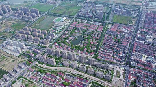 航拍绍兴上虞沥海镇滨海新城住宅区全景