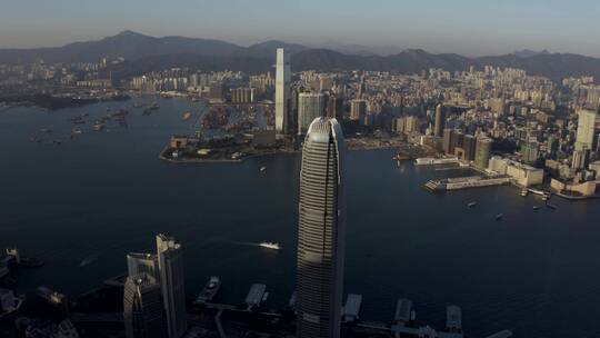 香港市中心城市海岸全景-航拍4k
