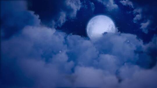 夜色中层次白云中的月亮唯美场景舞美大屏视频素材模板下载